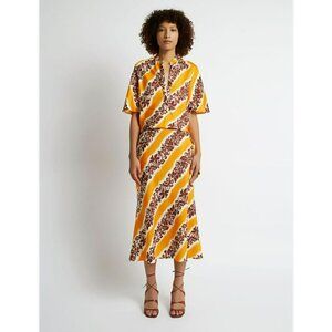 Christophe Esber Loophole Tie Skirt Orange Brown Tiger Hibiscus Floral Print 10
